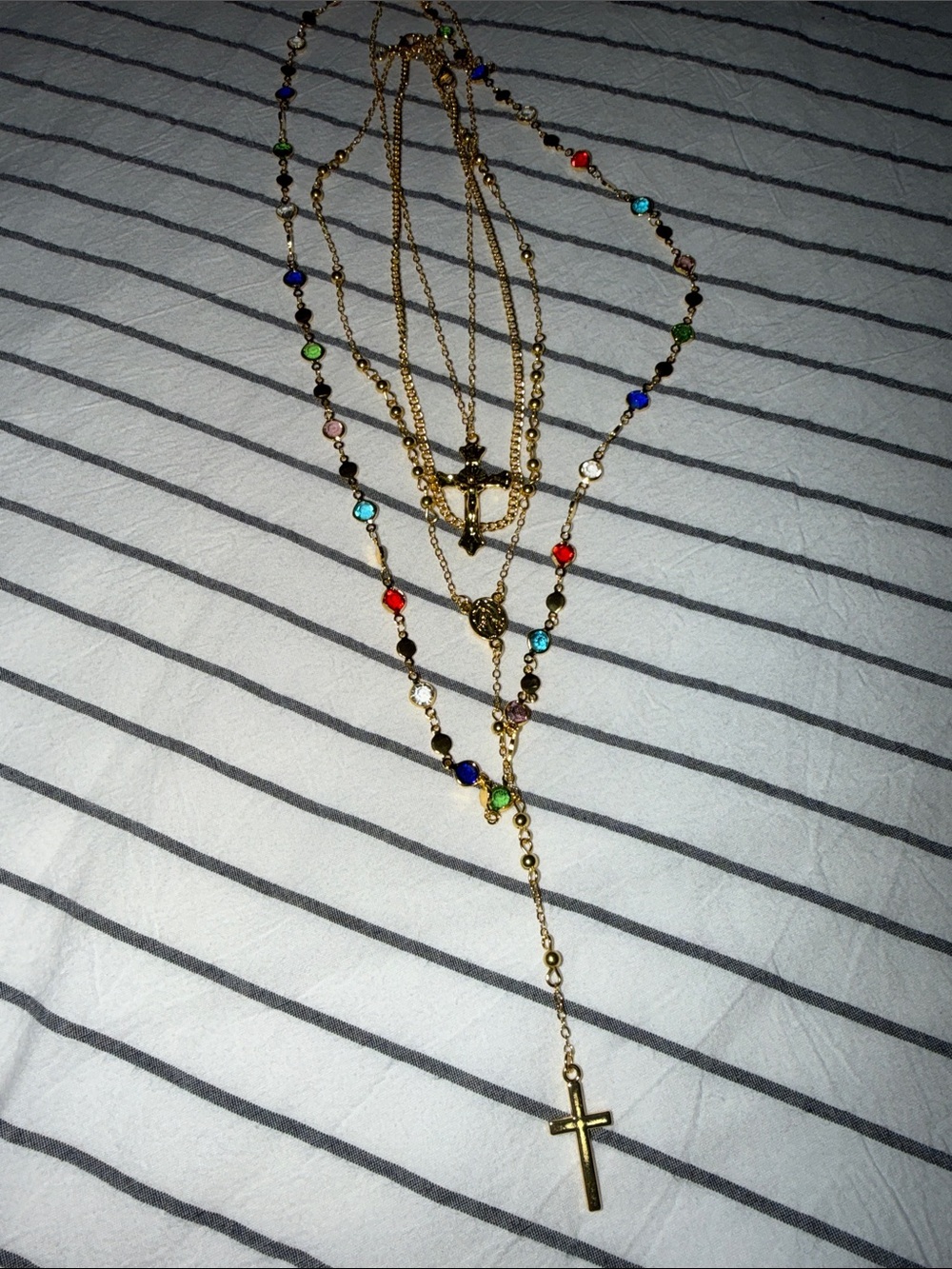 Gold Layered Multi-Color Beaded Rosary Necklace - Picture 3 of 3